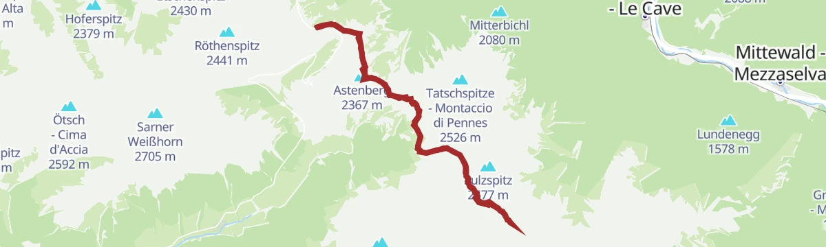 Route map: From the Penserjoch pass to the Tagewaldhorn